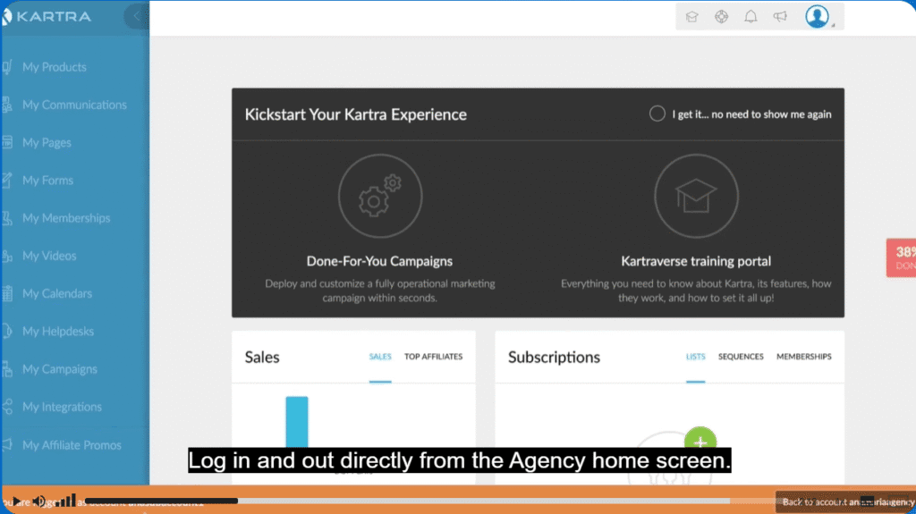 systeme.io vs kartra: kartra's dashboard