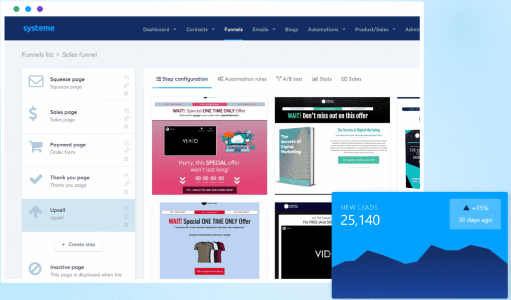 systeme.io vs kartra: systeme.io's funnel editor