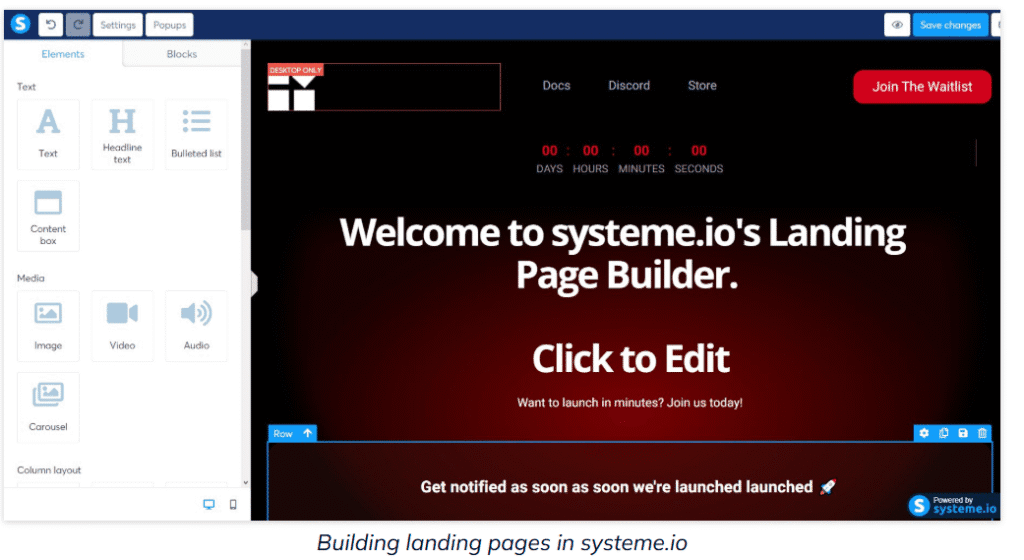 systeme.io vs kartra: systeme.io's page builder