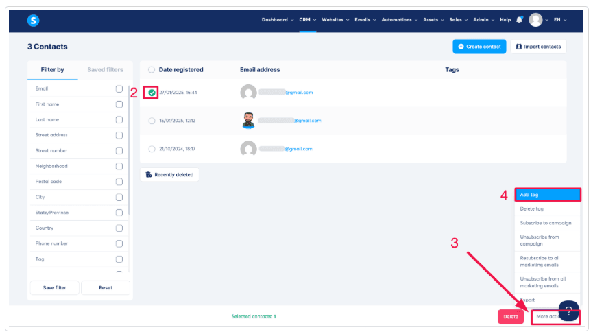 systeme.io vs kartra: systeme.io contact management.