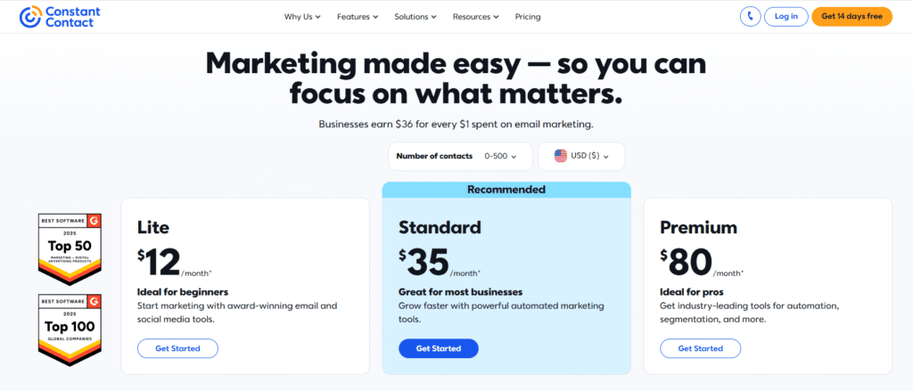 constant contact's pricing plan