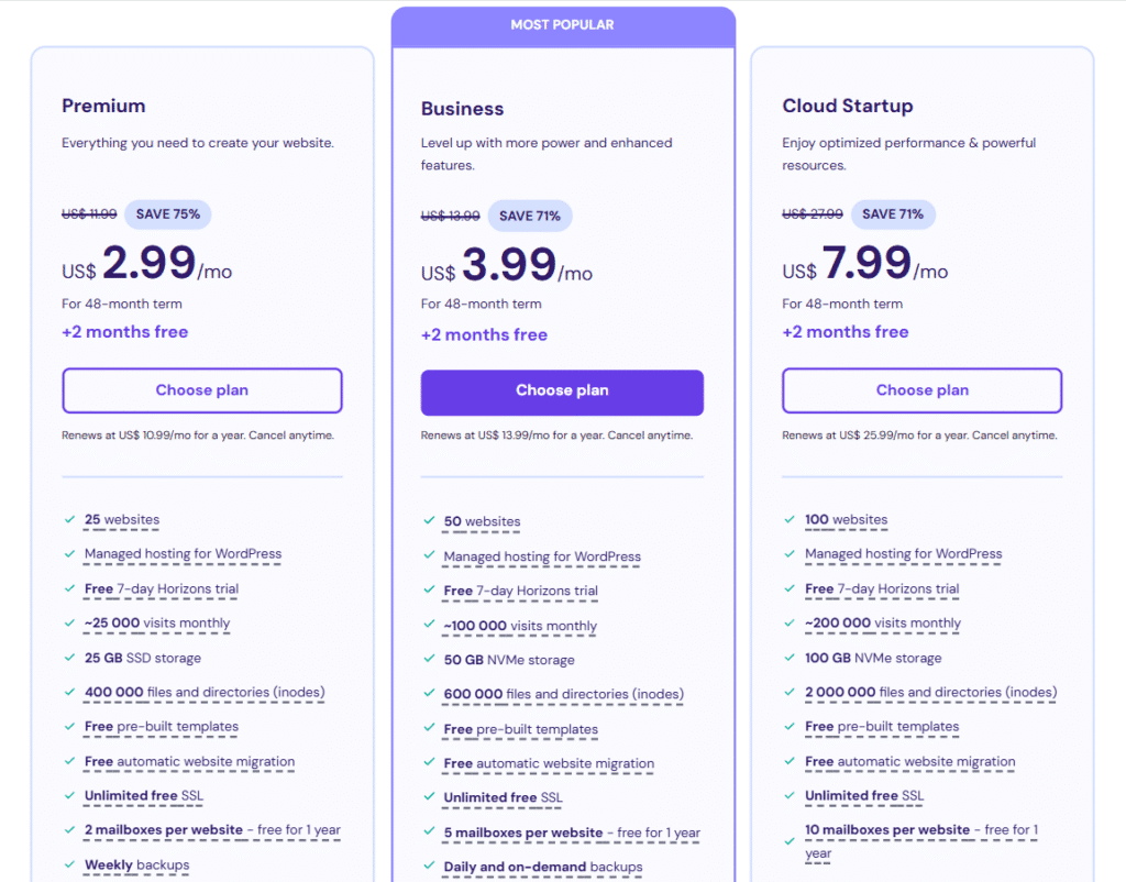 hostinger web hosting plans