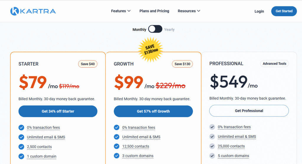 systeme.io vs kartra: kartra pricing plans