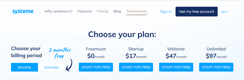 systeme.io vs kartra: systeme.io's pricing plans
