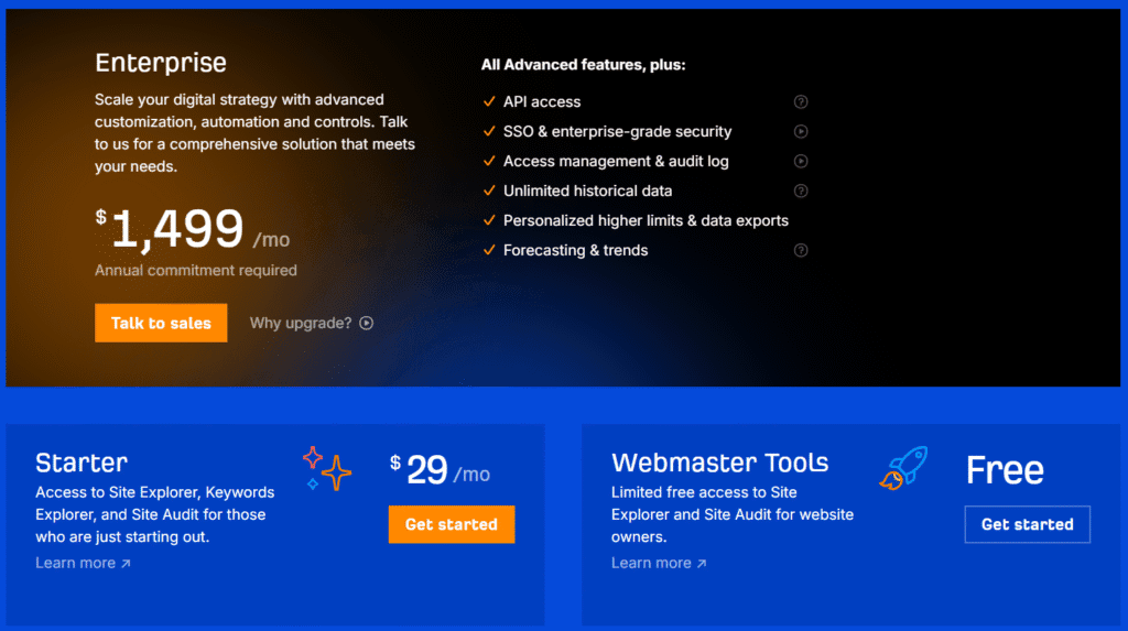 semrush vs ahrefs: ahrefs pricing plans