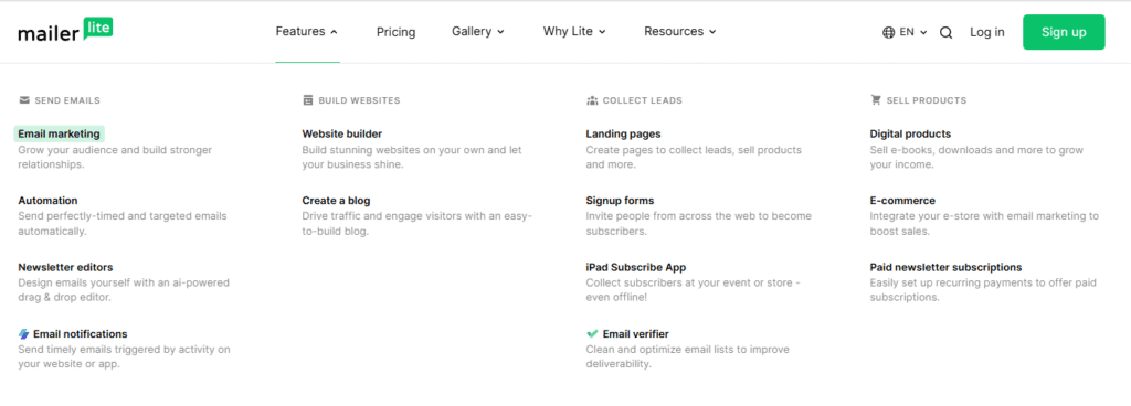 mailerlite vs activecampaign: mailerlite features
