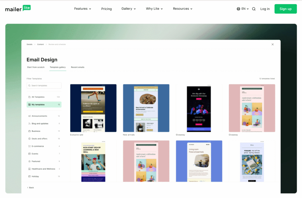 mailerlite vs activecampaign: mailerlite email templates