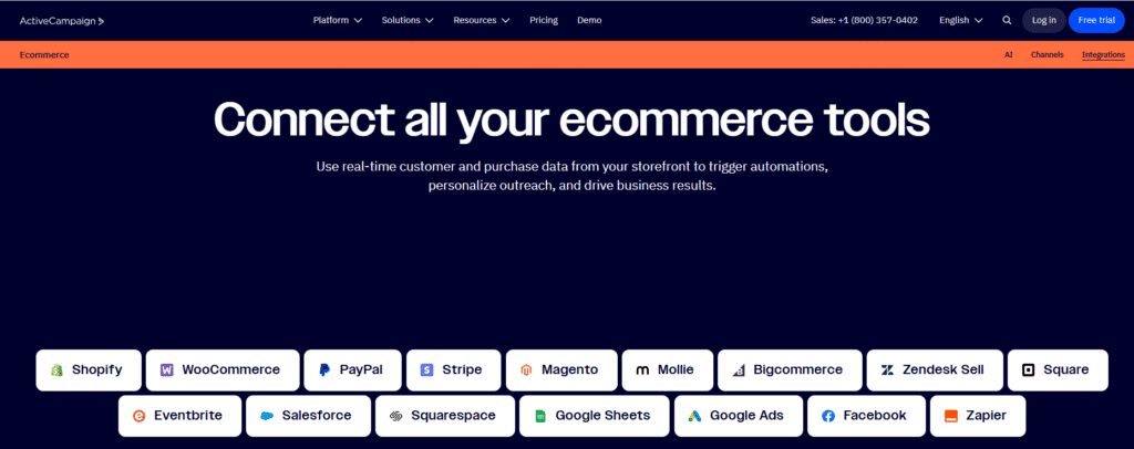 activecampaign vs mailerlite: activecampaign E-commerce integration