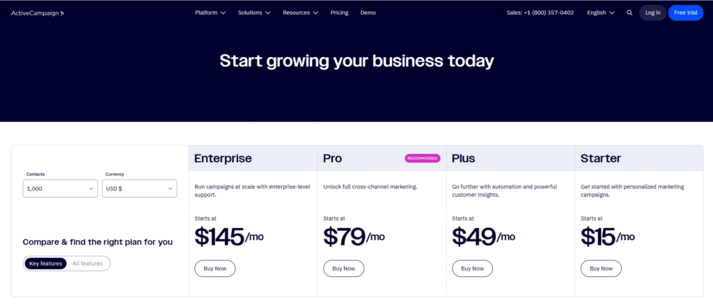 mailerlite vs activecampaign: activecampaign pricing plans