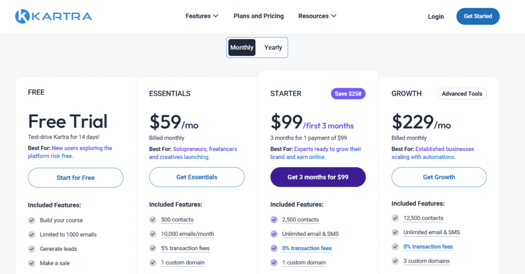 systeme.io vs kartra: kartra pricing plans