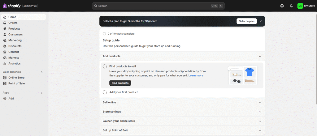 shopify: shopify dashboard