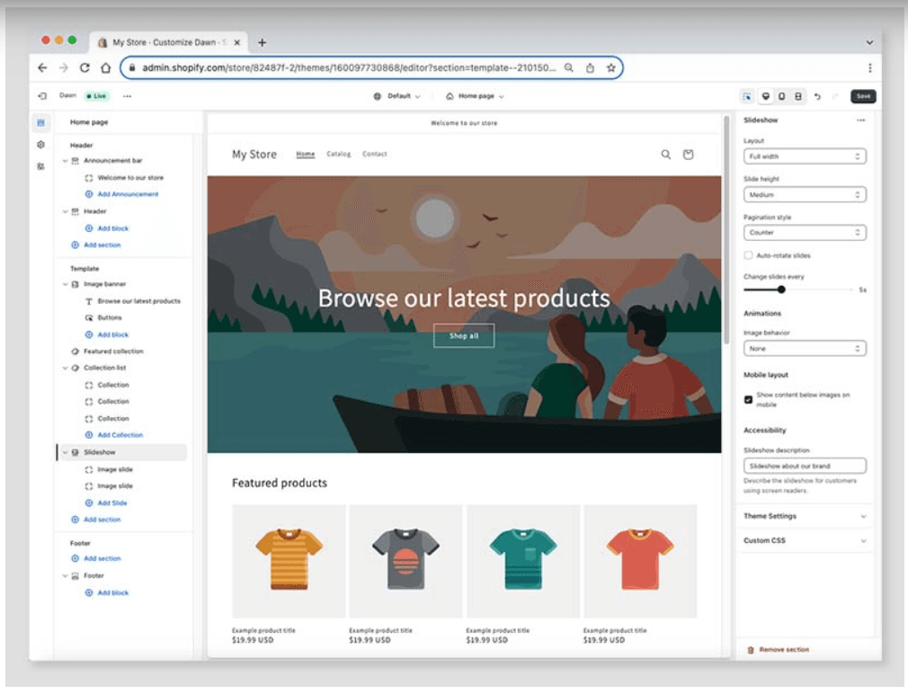 shopify review: shopify drag and drop editor