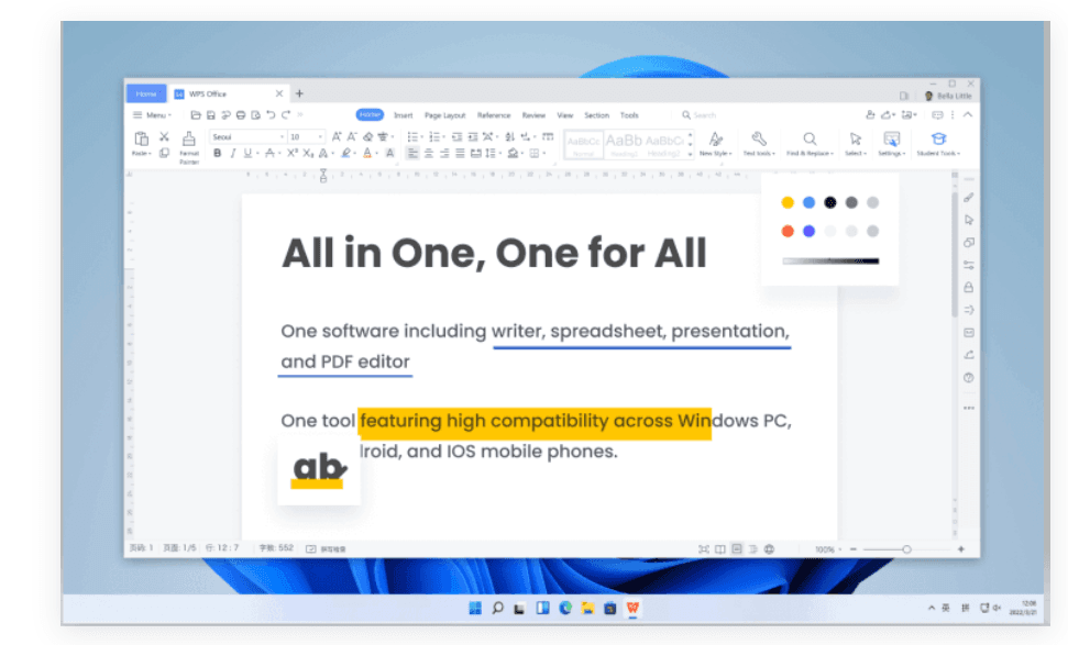 wps office vs microsoft office: WPS office writer interface