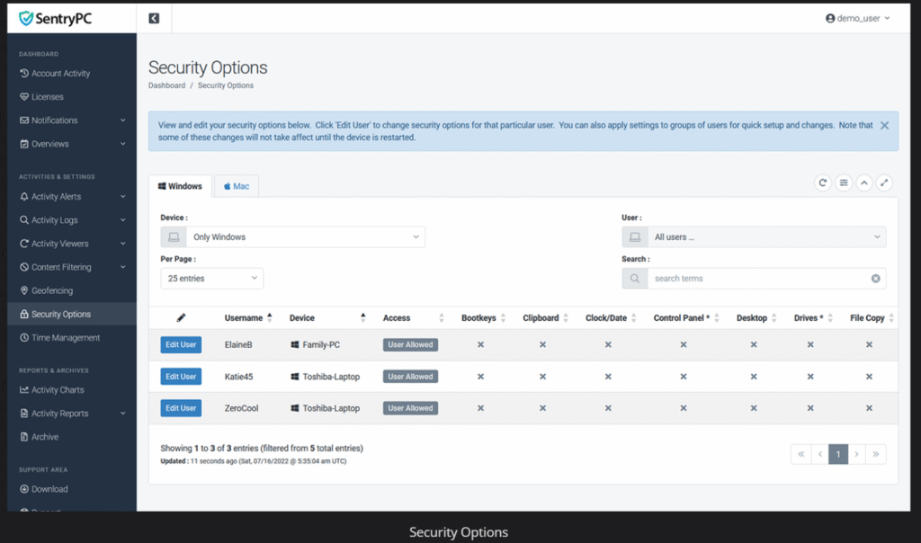 Sentrypc Review: SentryPC Security Options
