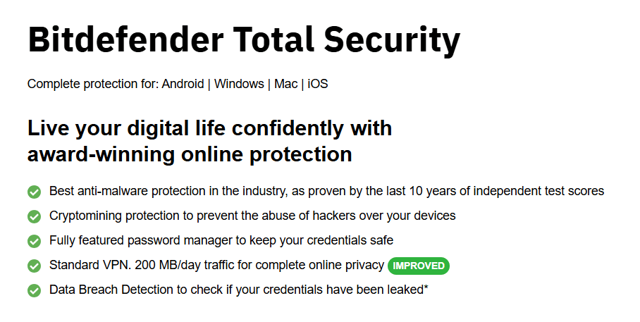 Norton 360 vs Bitdefender: Bitdefender Total Security