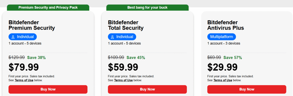 Norton 360 vs Bitdefender: Bitdefender Pricing Plans