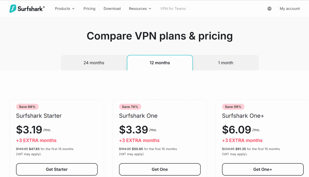 NordVPN vs Surfshark: Surfshark Pricing & Plans