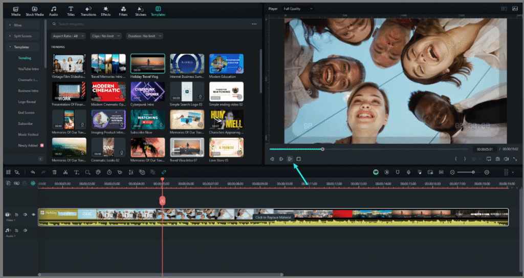 Filmora vs Adobe Premiere Pro: Filmora Templates