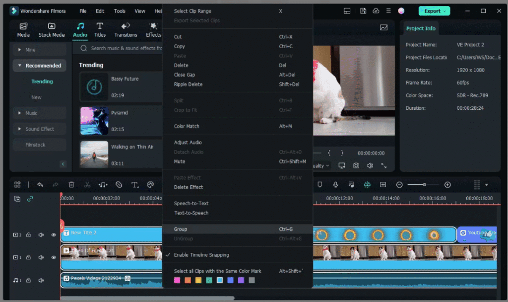 Filmora vs Adobe Premiere Pro: Filmora Grouping Tools