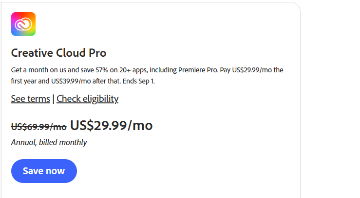 Filmora vs Adobe Premiere Pro: Adobe Premiere Pro Pricing & Plans