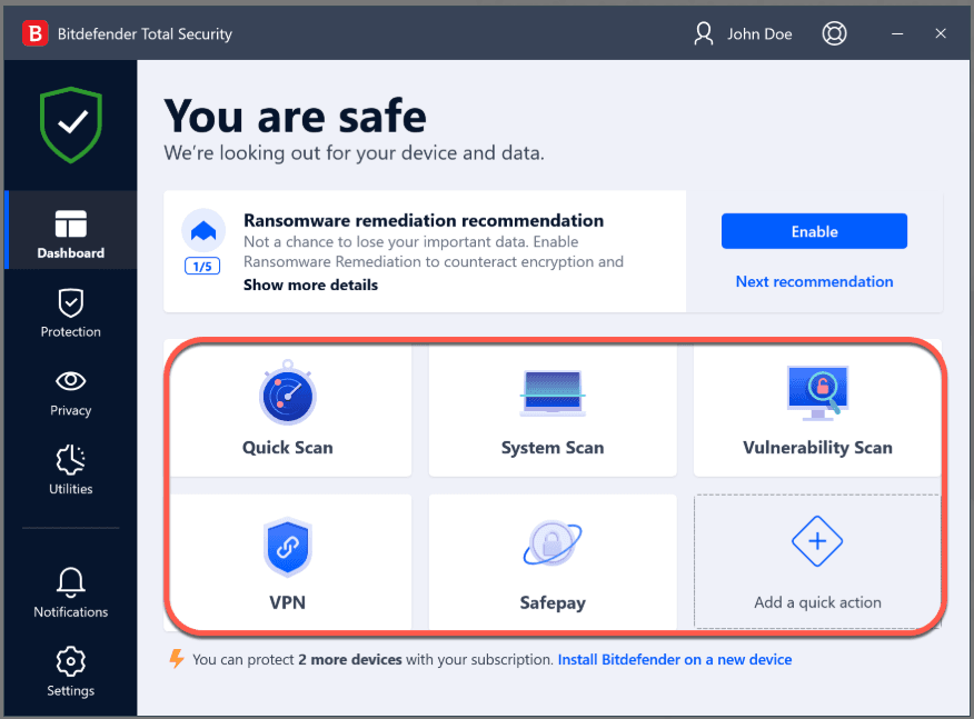 Bitdefender review: Bitdefender dashboard