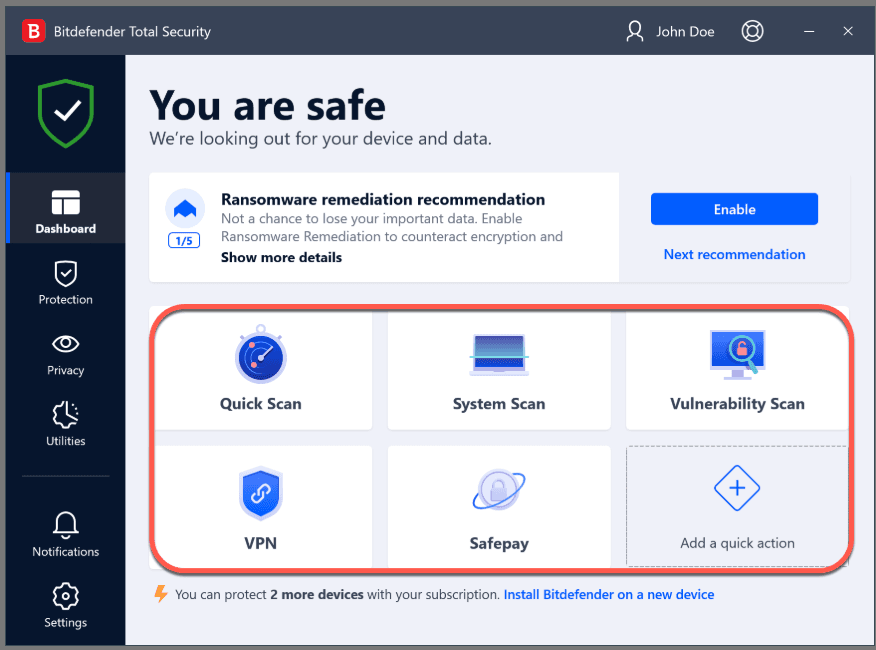 Bitdefender review: Bitdefender Dashboard