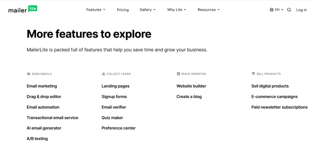 Mailerlite vs Constant Contact: Mailerlite features