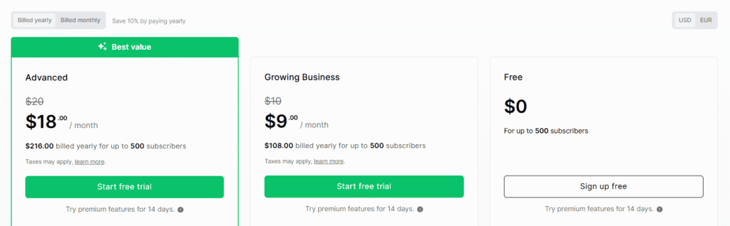 mailerlite review: mailerlite pricing plans