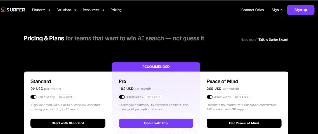 Surfer SEO review: Surfer SEO pricing plans